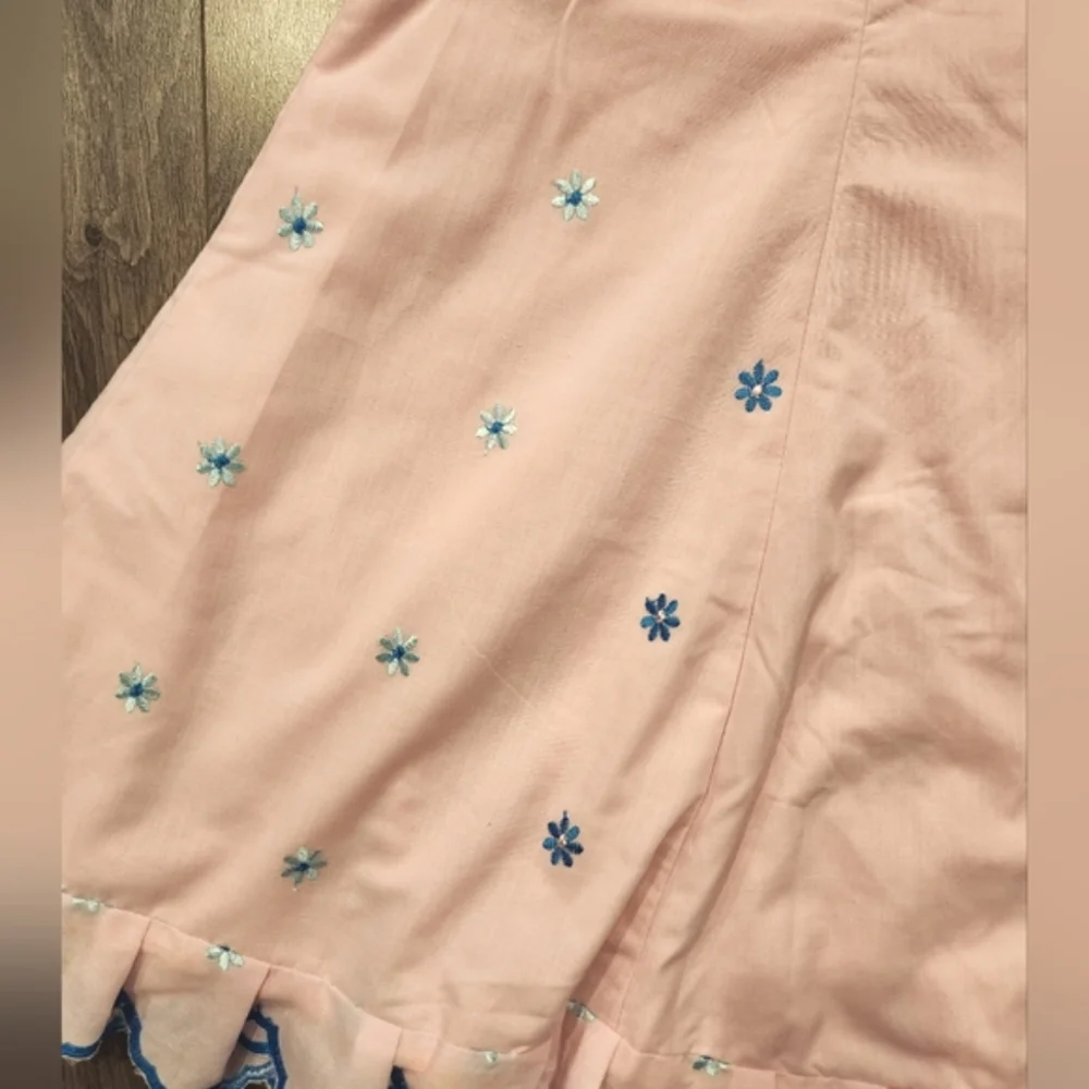 Vintage Mermaid Pink Cotton Maxi Skirt with Embroidered Flowers - Picture 8 of 8